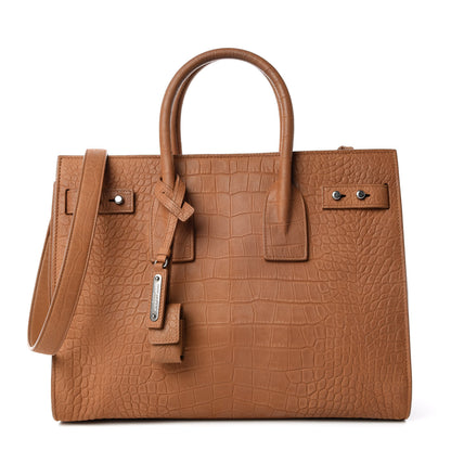 Saint Laurent Crocodile Embossed Suede Small Supple Sac de Jour Tan 1 of 17