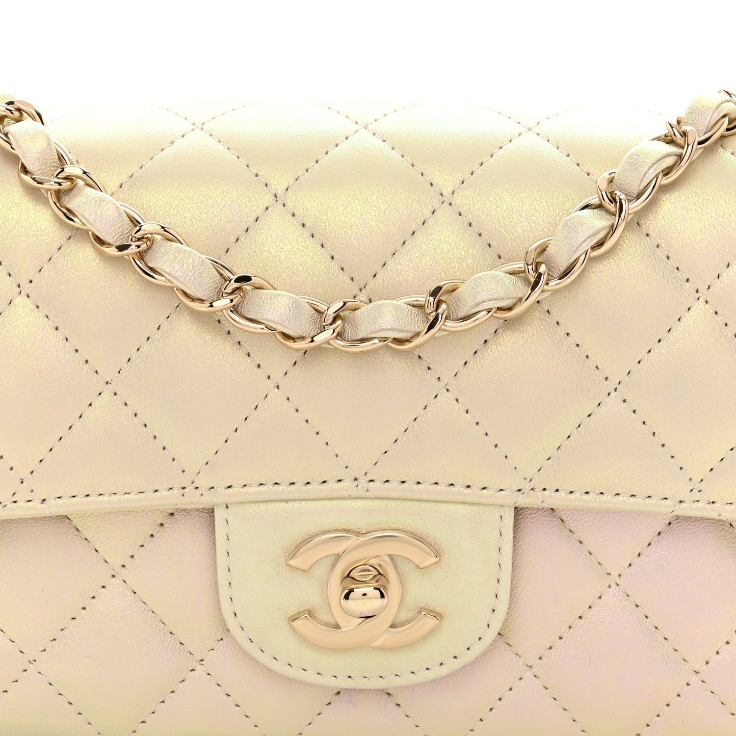 Chanel Iridescent Lambskin Quilted Mini Rectangular Flap Ivory 5 of 10