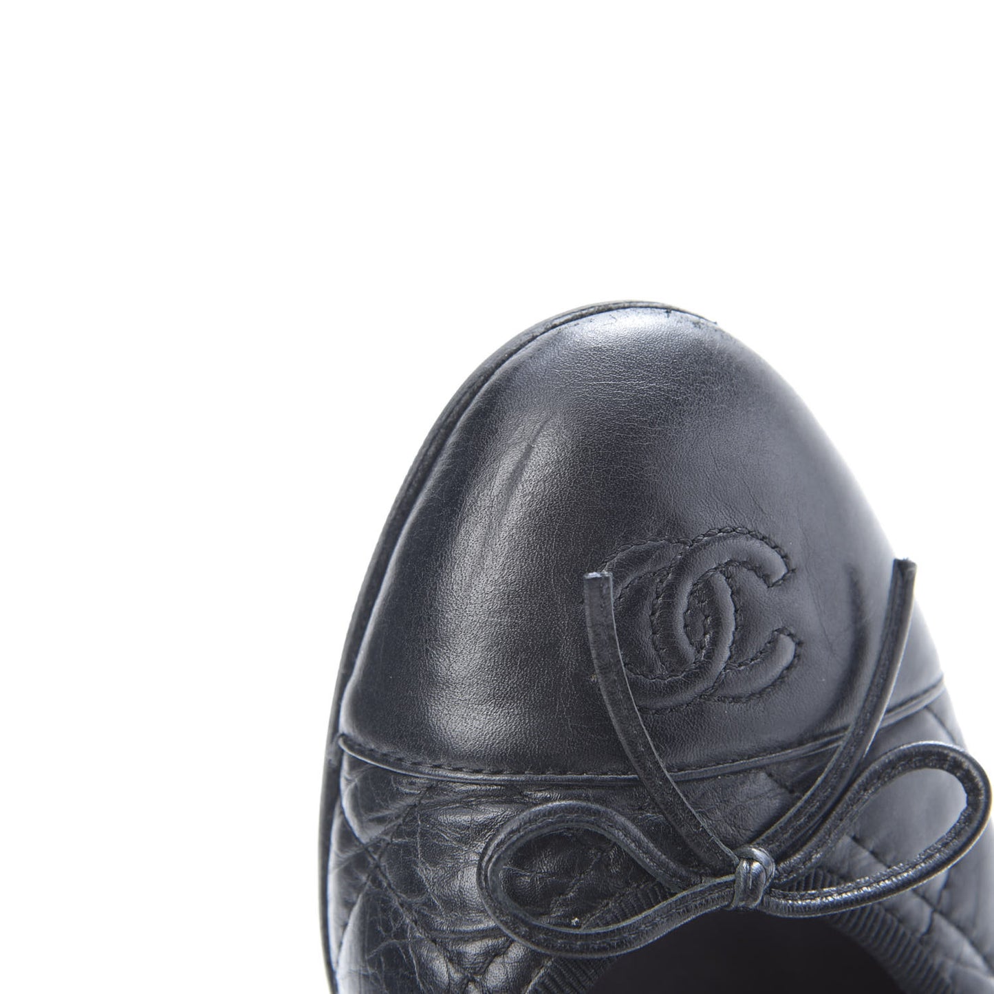 Aged Calfskin Quilted CC Cap Toe Ballerina Flats 37.5 Black