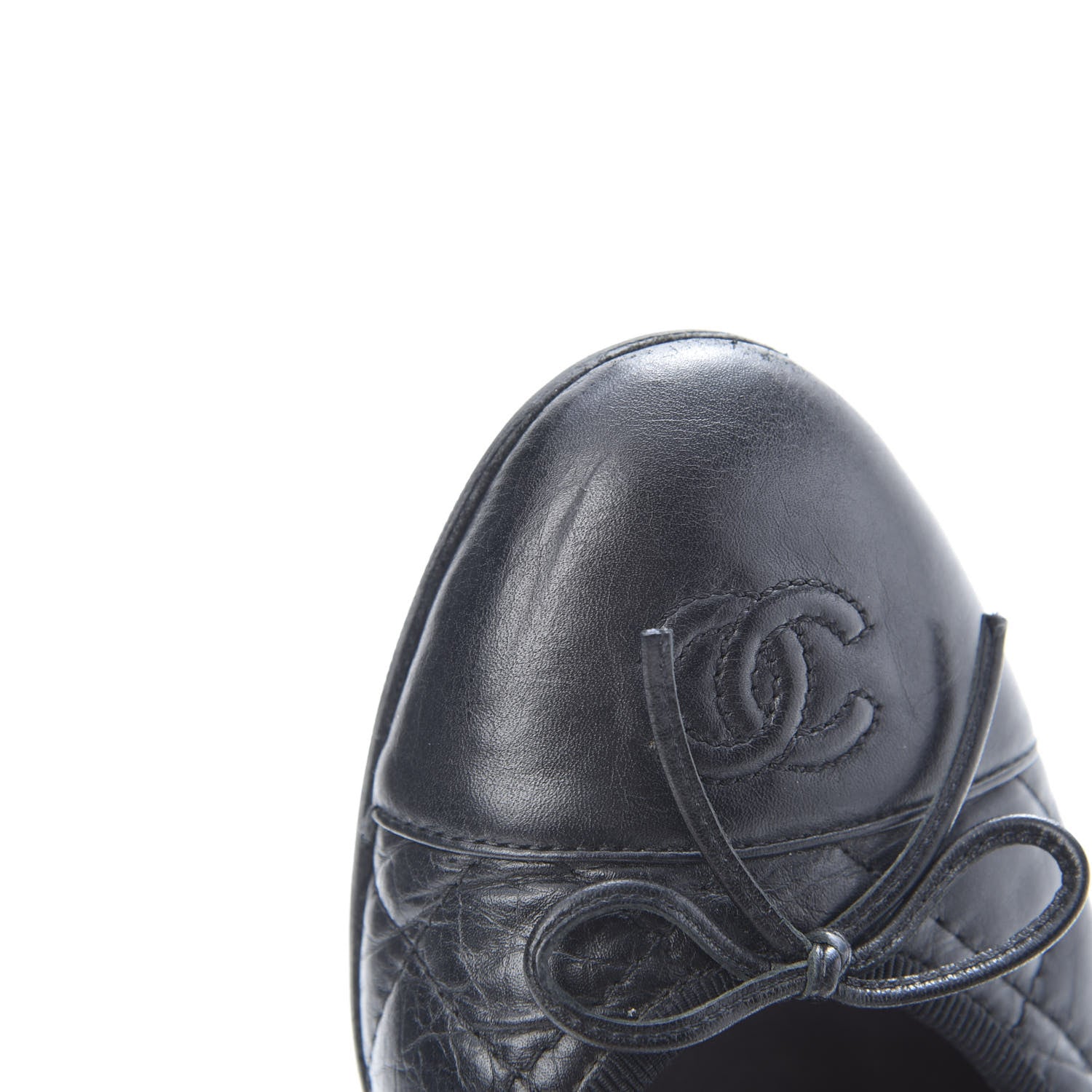 Chanel Aged Calfskin Quilted CC Cap Toe Ballerina Flats 37.5 Black 12 of 13