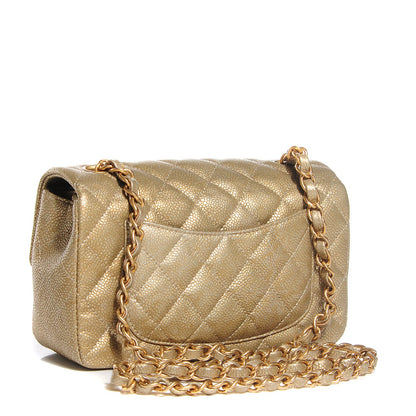 Chanel Pearly Caviar Quilted Mini Rectangular Flap Gold 3 of 9
