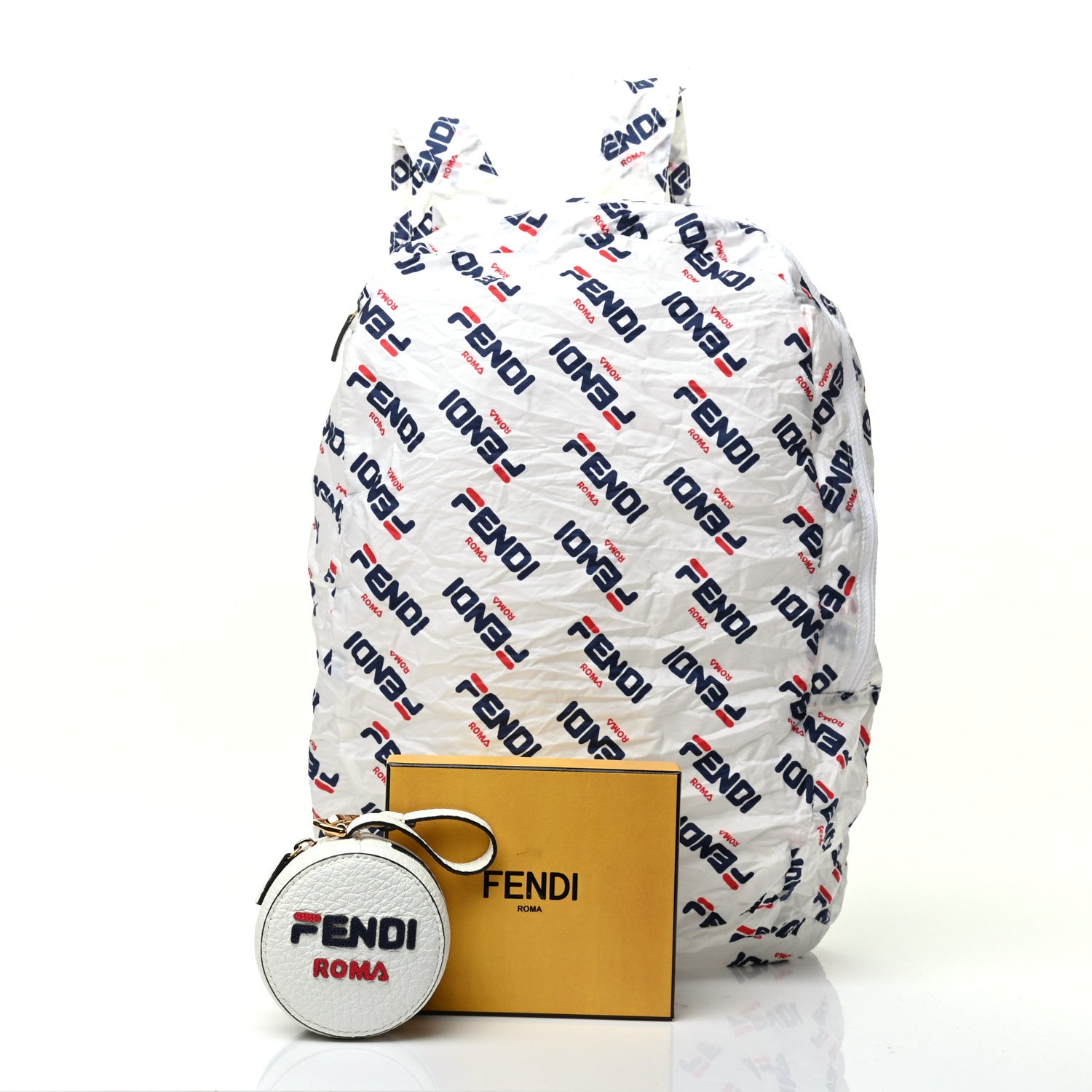 Fendi X FILA Calfskin Mania Backpack Help Bag Charm White Blueberry Multicolor 6 of 6