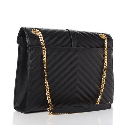 Saint Laurent Grain De Poudre Matelasse Chevron Large Monogram Satchel Black 2 of 9