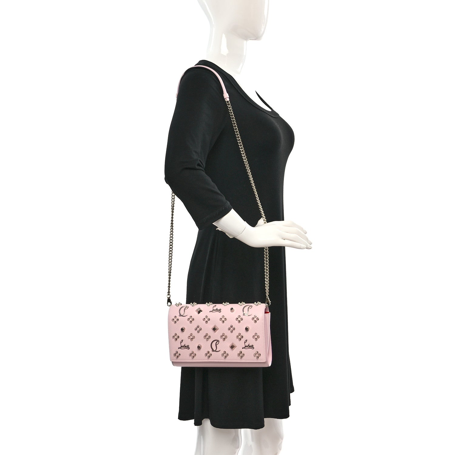 Christian Louboutin Calfskin Spikes Loubinthesky Paloma Clutch Ballerina 2 of 9