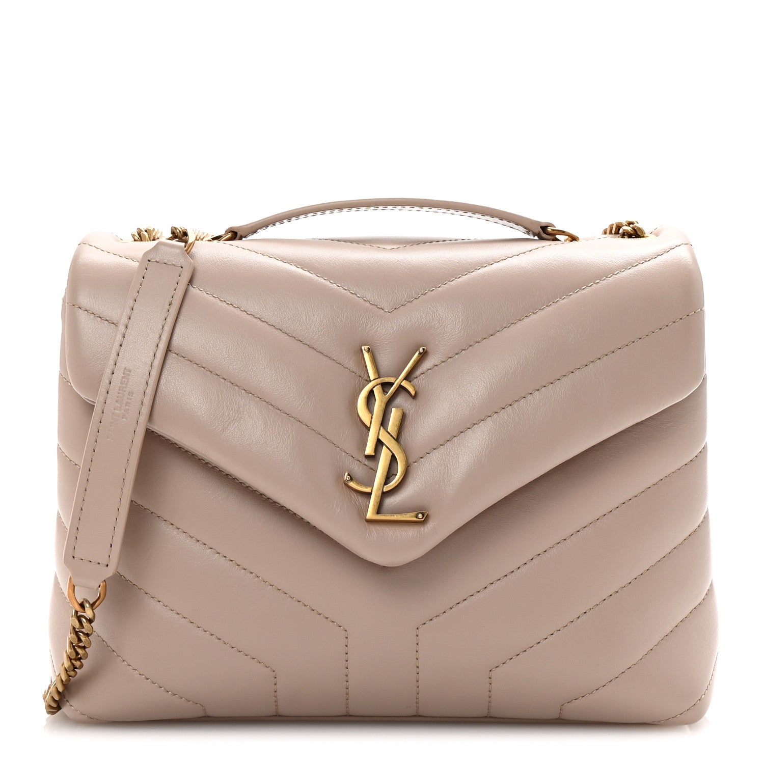 Saint Laurent Calfskin Y Quilted Monogram Small Loulou Chain Satchel Dark Beige 1 of 9