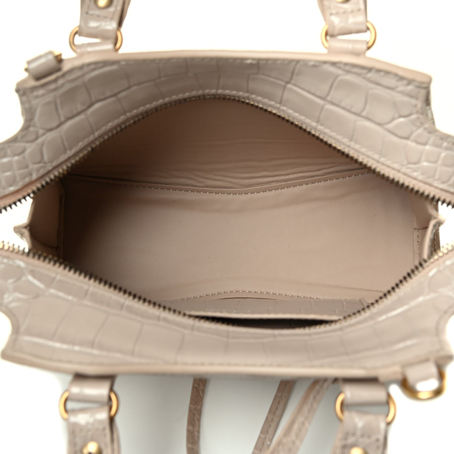Balenciaga Shiny Supple Calfskin Crocodile Embossed Neo Classic Gold Hardware Mini City Light Beige 5 of 8