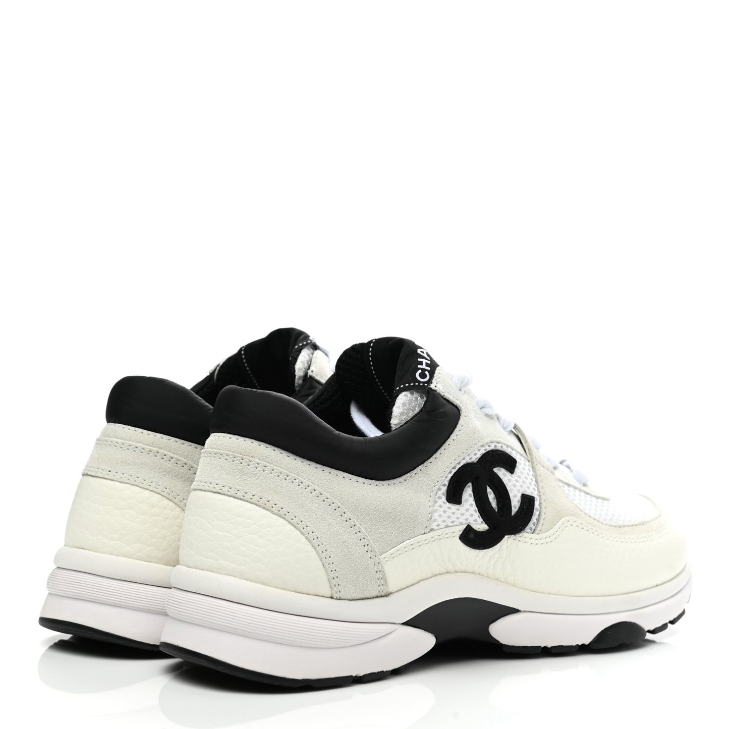 Mesh Suede Calfskin Grained Calfskin Womens CC Sneakers 37 White Black