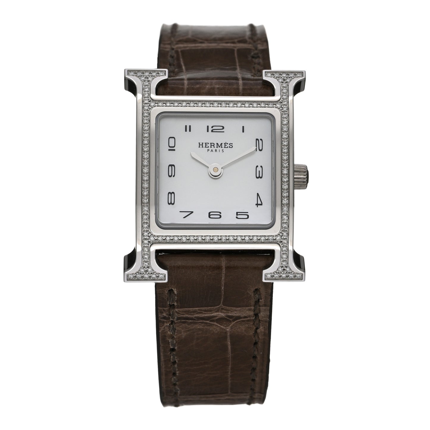 Stainless Steel Alligator Diamond Bezel Mother of Pearl 21mm Heure H Hour Quartz Watch Gris Elephant