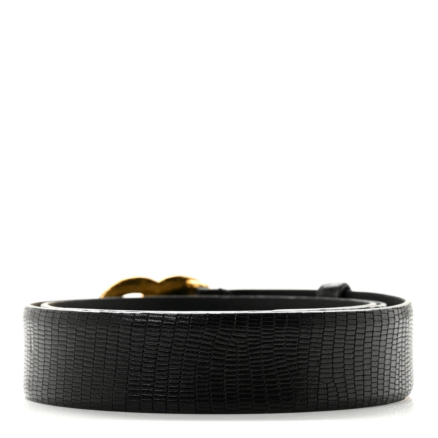 Lizard Embossed Calfskin Gripoix Poured Glass Along The Nile CC Belt 80 32 Black Gold