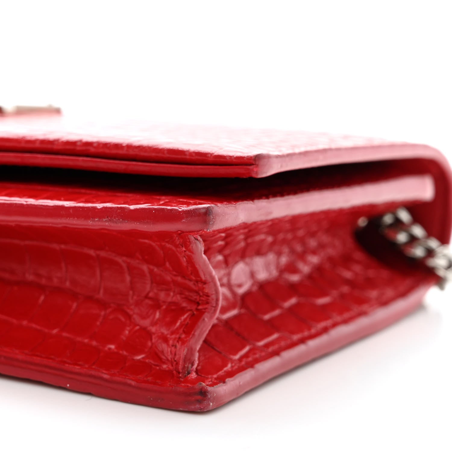 Saint Laurent Calfskin Crocodile Embossed Kate Monogram Tassel Chain Wallet Red 10 of 11