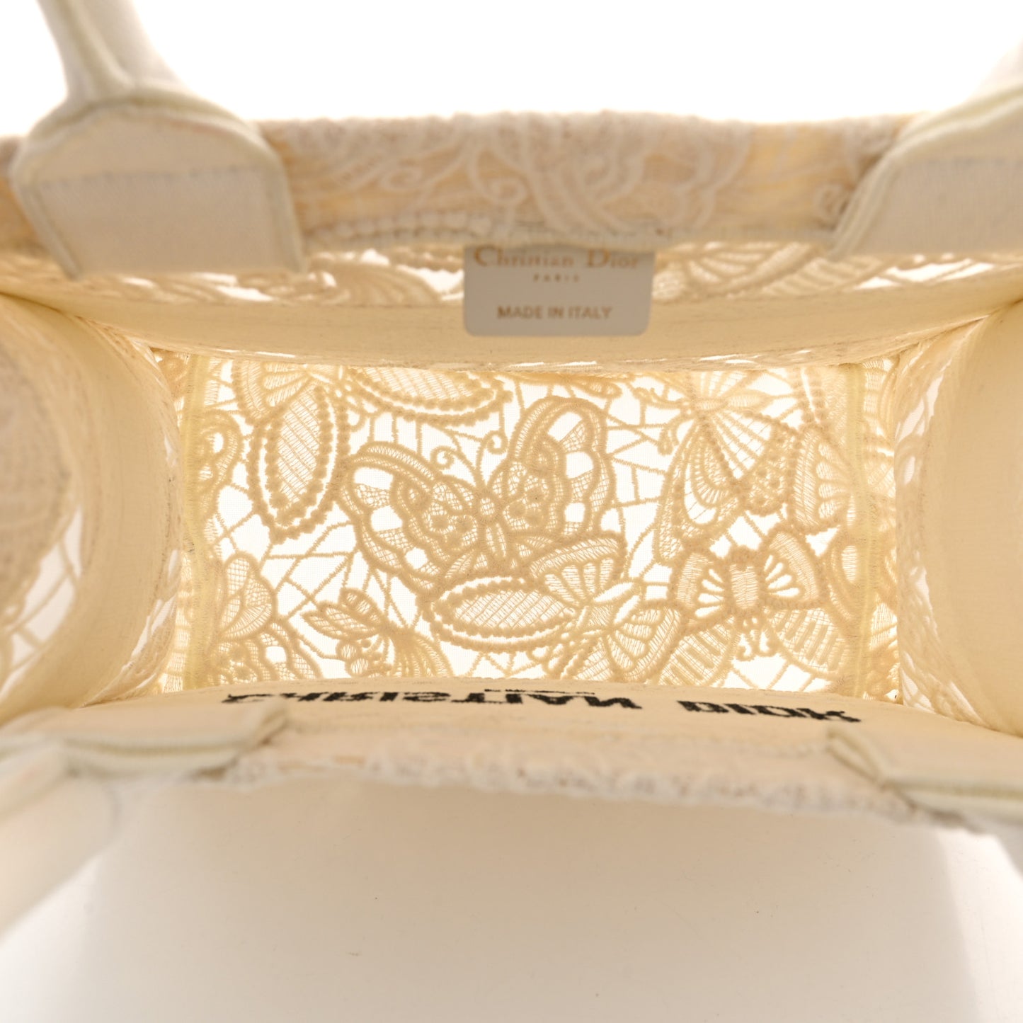 Embroidered 3D Macrame D-Lace Butterfly Small Book Tote White