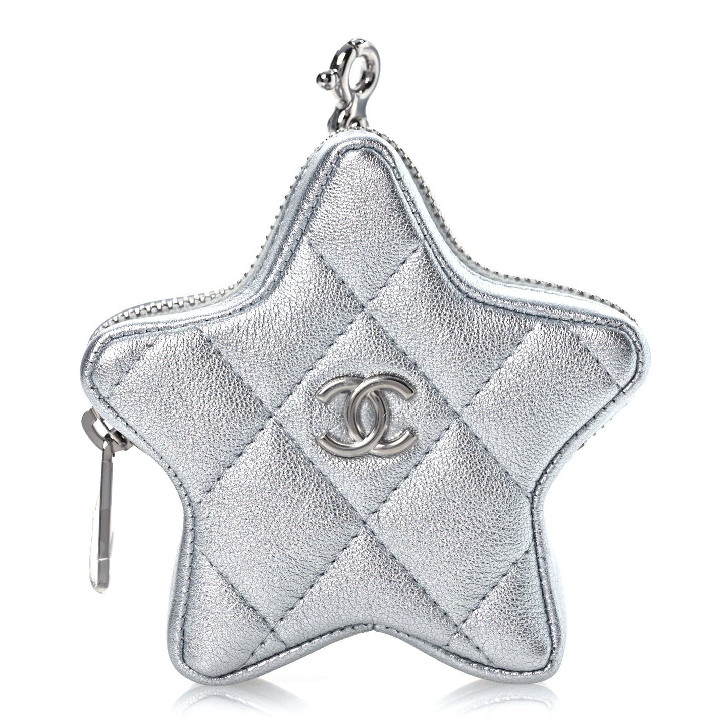 Metallic Lambskin Walk Of Fame Star Clip On Coin Purse Silver