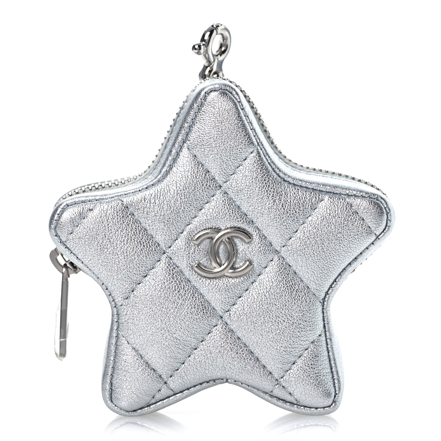 Chanel Metallic Lambskin Walk Of Fame Star Clip On Coin Purse Silver 1 of 11