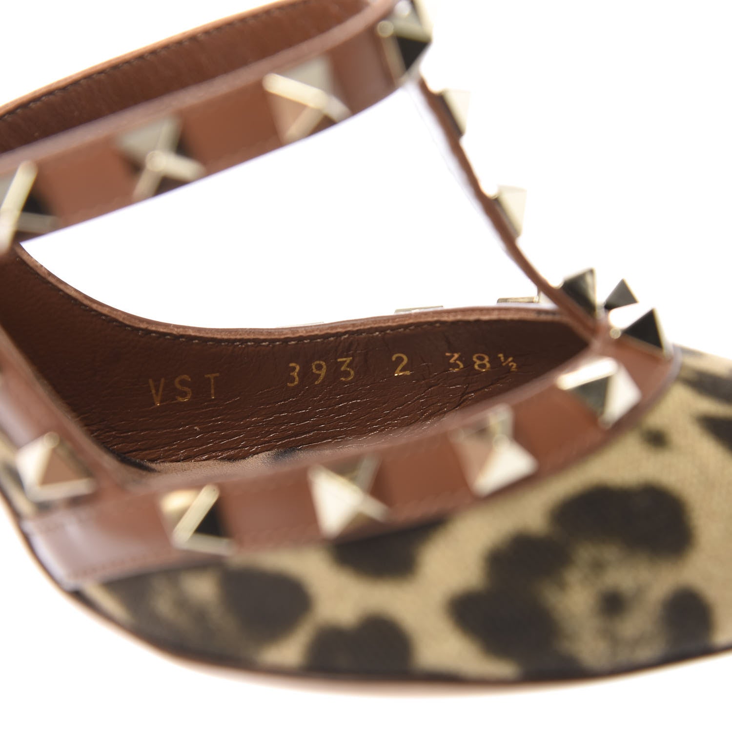Valentino Garavani Canvas Leopard Print Rockstud Ankle Strap Pumps 38.5 Tan 9 of 10