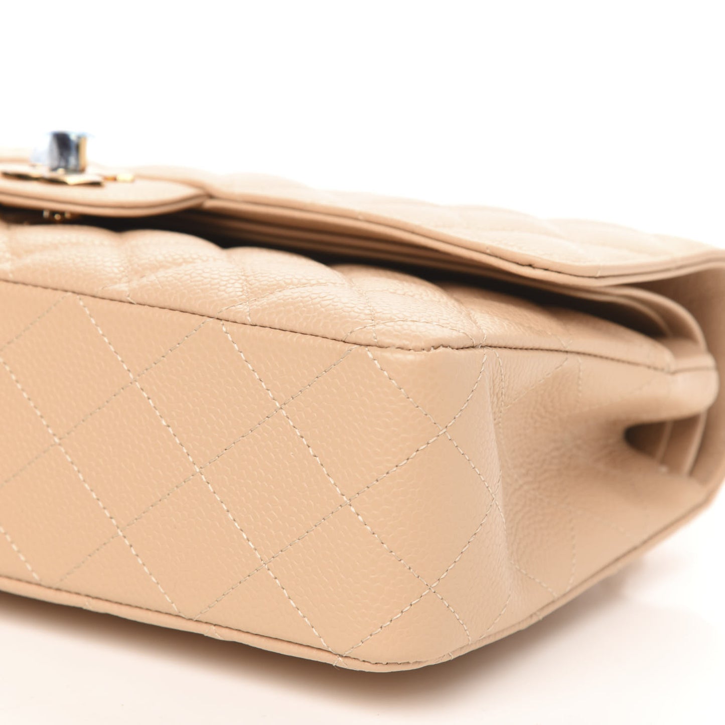 Caviar Quilted Medium Double Flap Beige