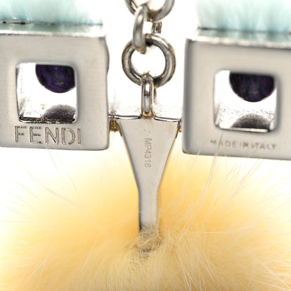 Fendi Metal Mink Fur Hypnoteyes Chick Pom Pom Bag Charm Palladium Tourmaline Pineapple 5 of 5
