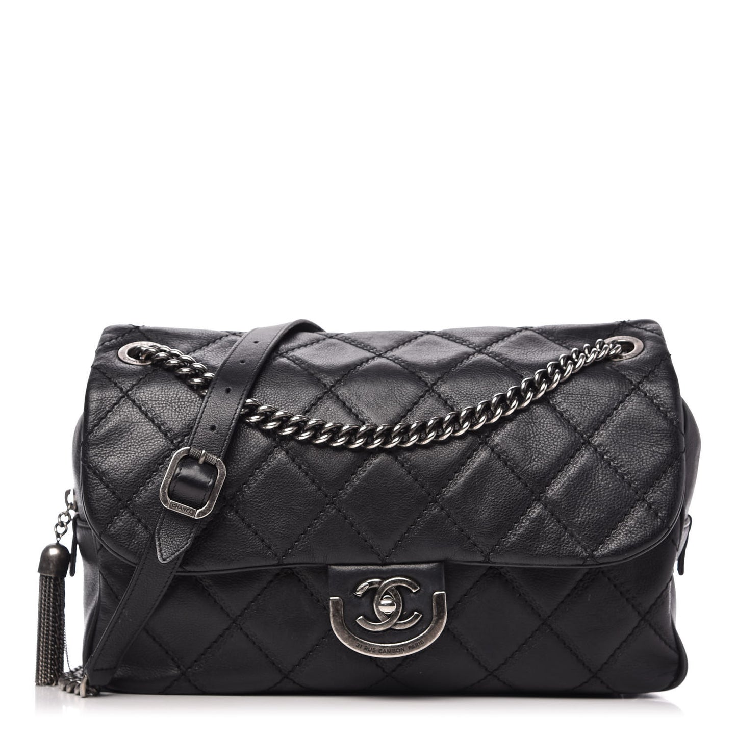 Calfskin Quilted Jumbo Coco Sporran Flap Black