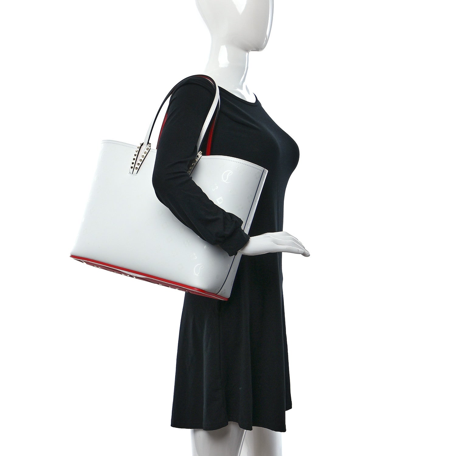 Christian Louboutin Calfskin Spikes Loubintheksy Embossed Small East West Cabata Tote White 2 of 10