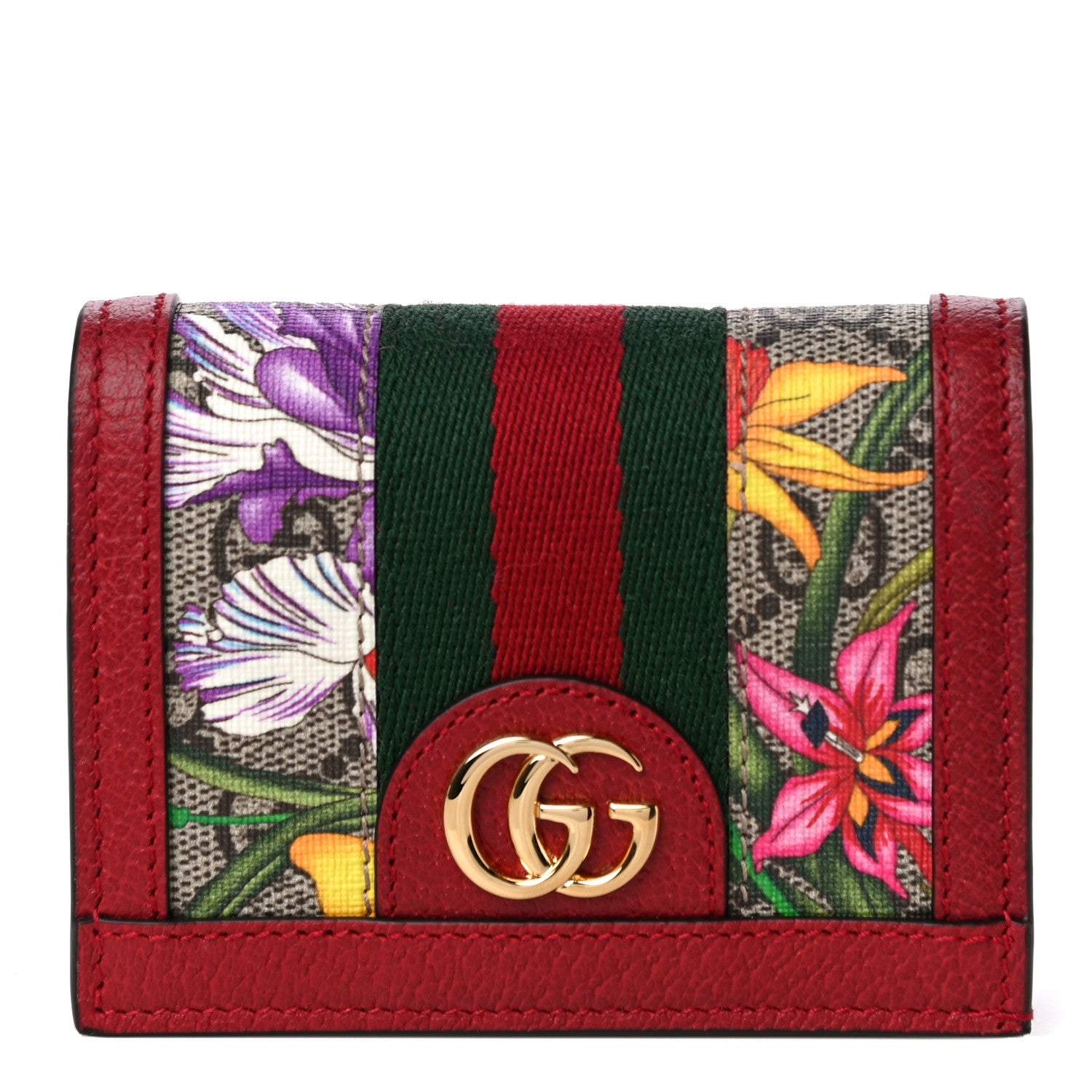 Gucci GG Supreme Monogram Flora Web Ophidia Card Case Red 1 of 9
