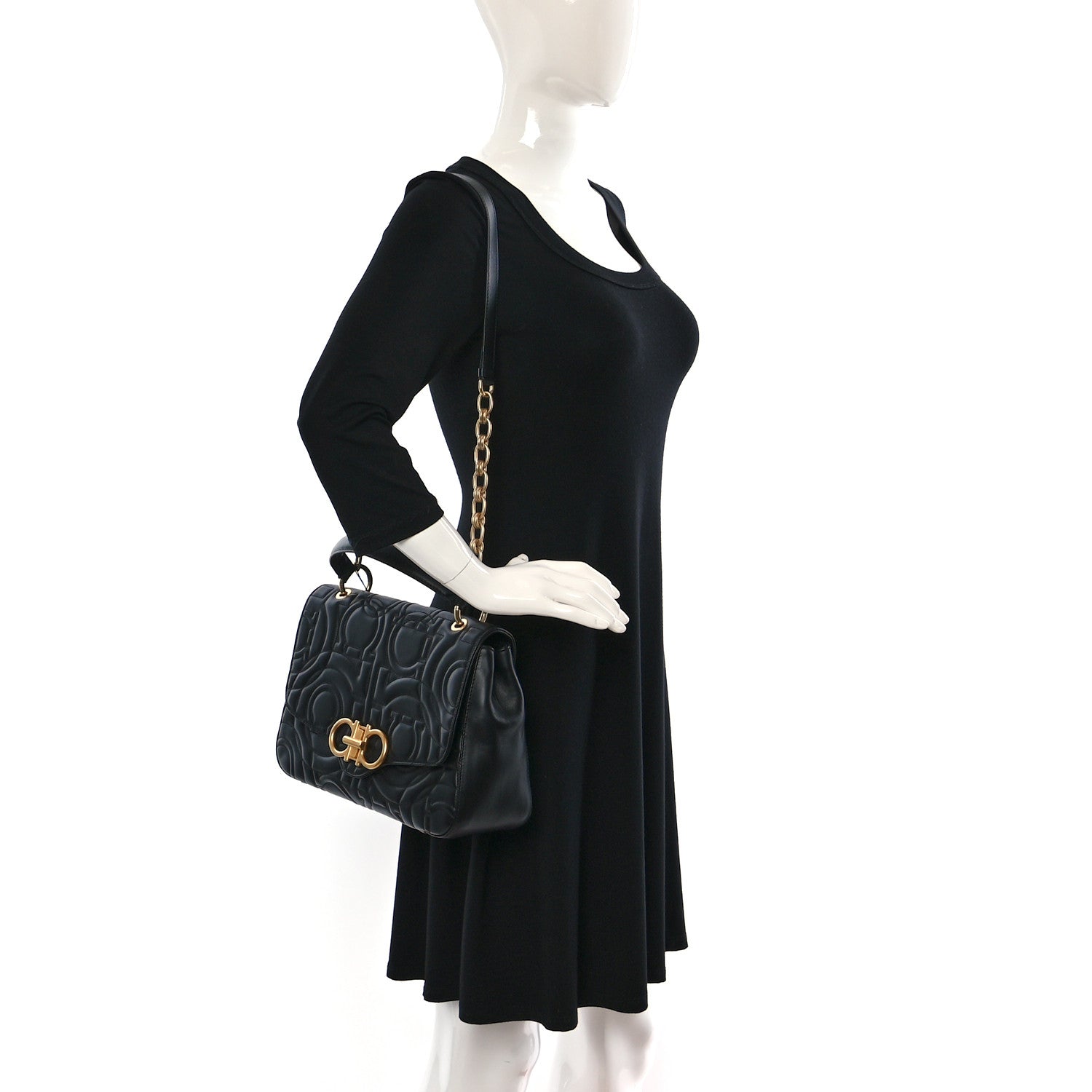 Salvatore Ferragamo Calfskin Quilted Gancini Top Handle Flap Bag Black 2 of 8