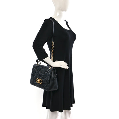 Salvatore Ferragamo Calfskin Quilted Gancini Top Handle Flap Bag Black 2 of 8