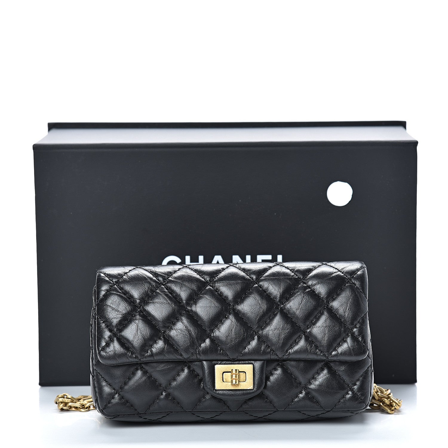 Chanel Aged Calfskin Quilted 2.55 Reissue Chain Waist Bag Black 10 of 10