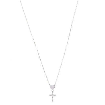 Gucci 18K White Gold Diamond Heart Cross Pendant Necklace 1 of 6