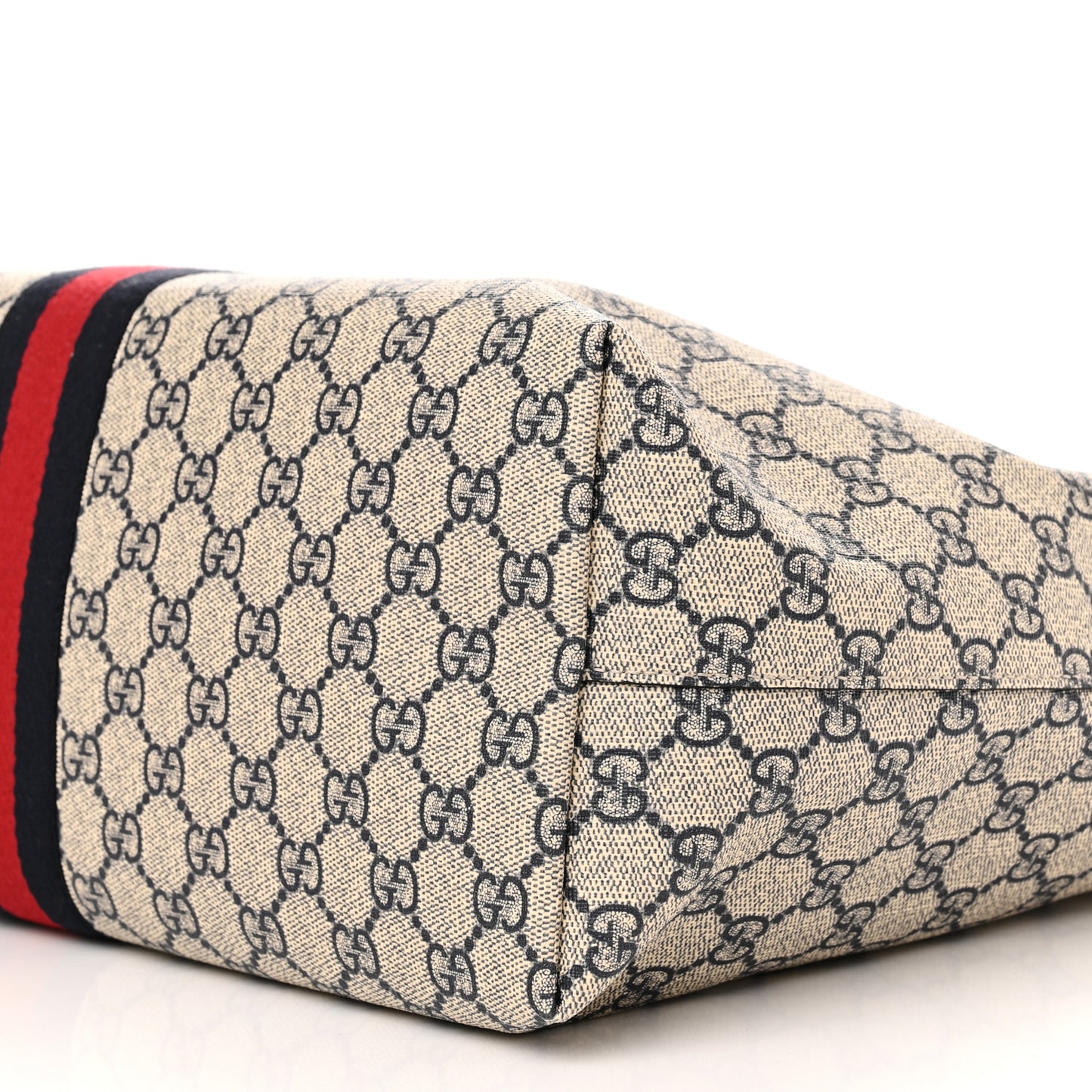 GG Supreme Monogram Textured Calfskin Web Medium Ophidia Shopping Tote Beige Blue