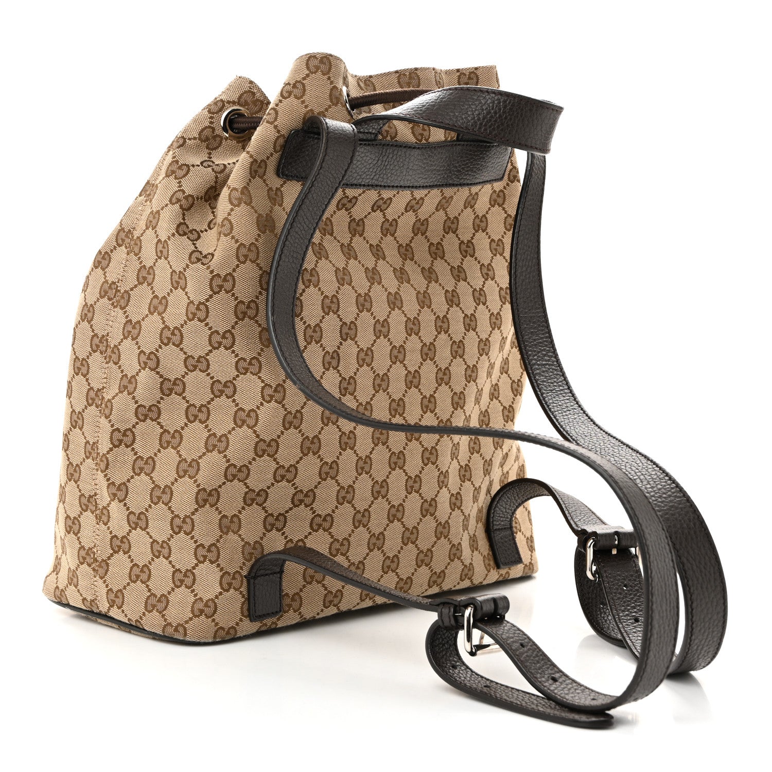 Gucci Monogram Dollar Calfskin O Drawstring Backpack Beige Ebony Testa di Moro Dark Chocolate 3 of 12