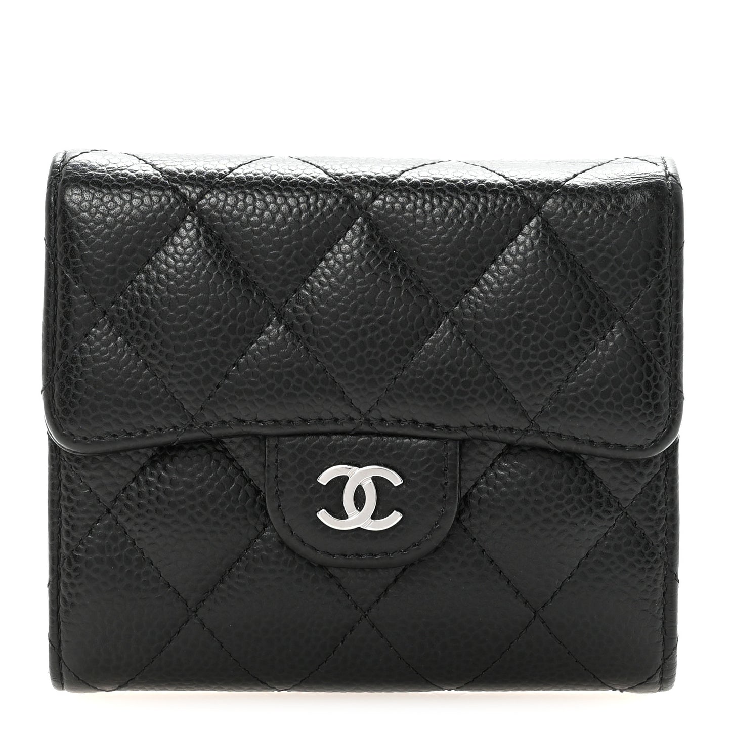 Caviar Quilted Compact Flap Wallet Black