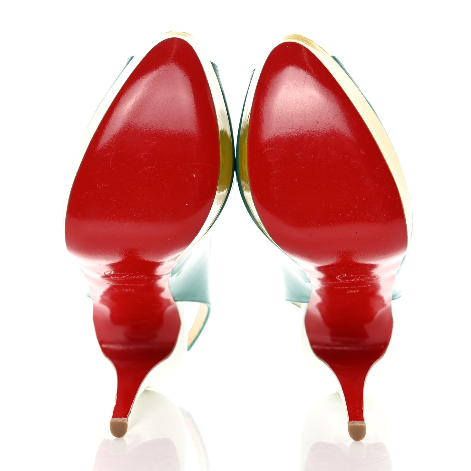 Christian Louboutin Patent Lady Peep Sling 150 Pumps 39 Jade Mimosa 11 of 11
