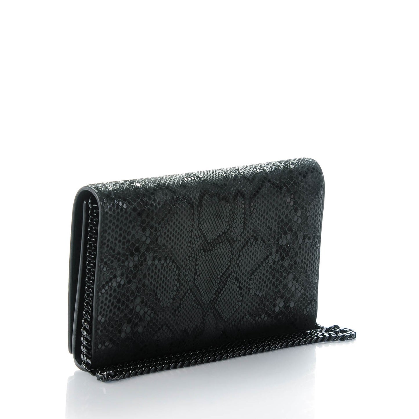 Python Print Suede Monogram Chain Wallet Black
