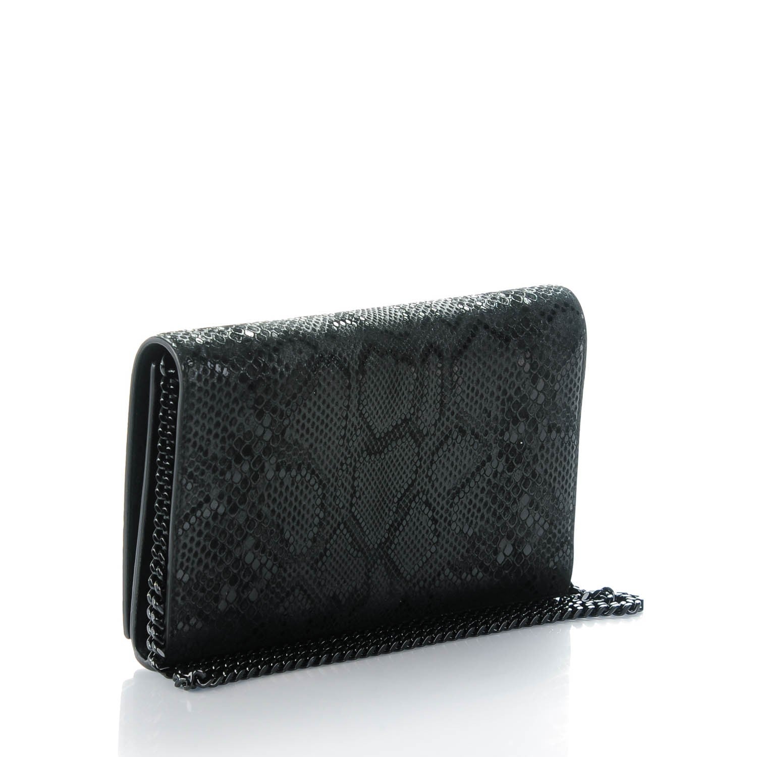 Saint Laurent Python Print Suede Monogram Chain Wallet Black 3 of 7