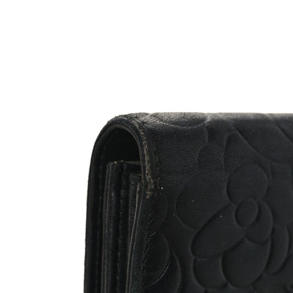 Chanel Lambskin Camellia Embossed Large Flap Wallet Black 10 of 11