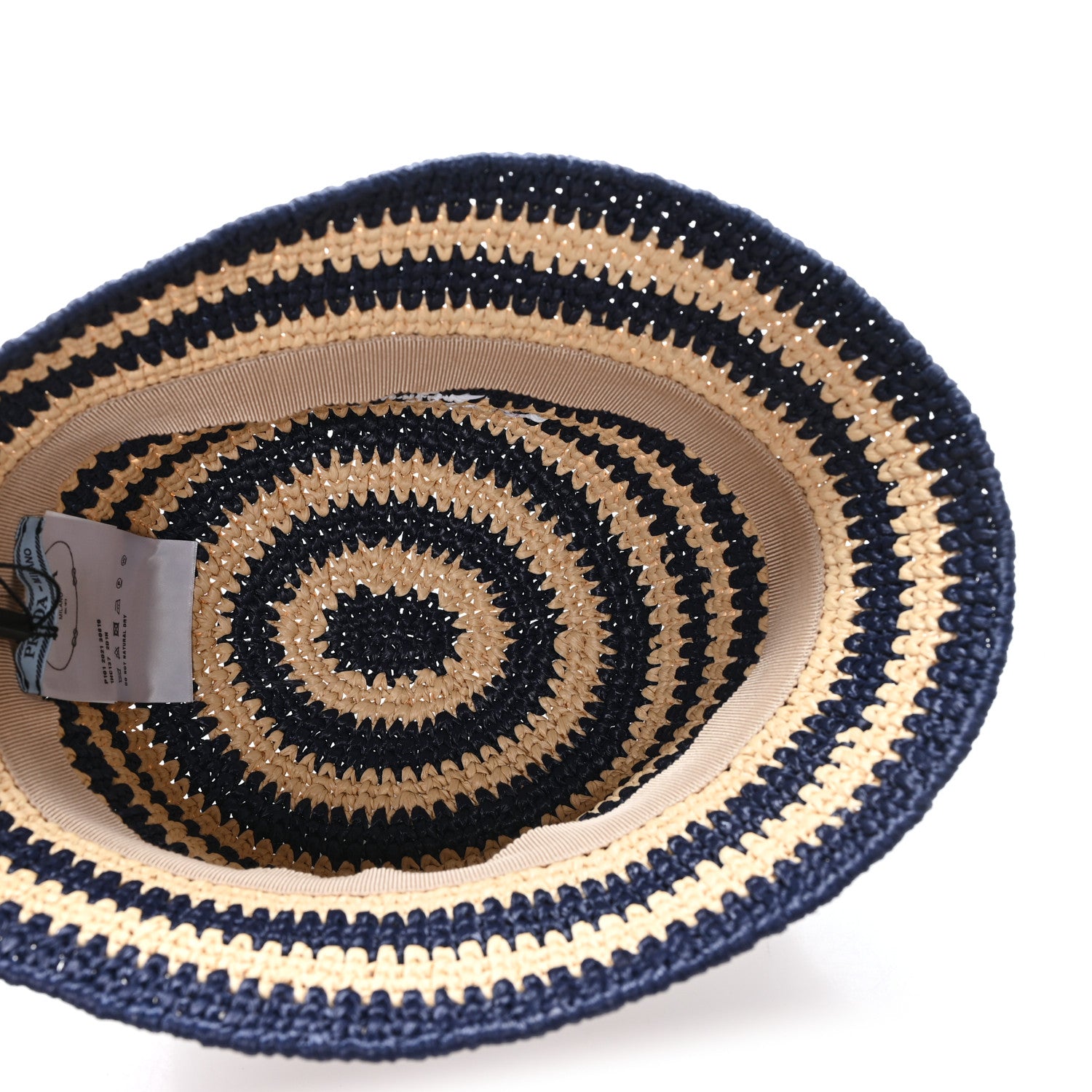 Prada Raffia Striped Logo Embroidered Womens Bucket Hat M Naturale Baltico 7 of 8