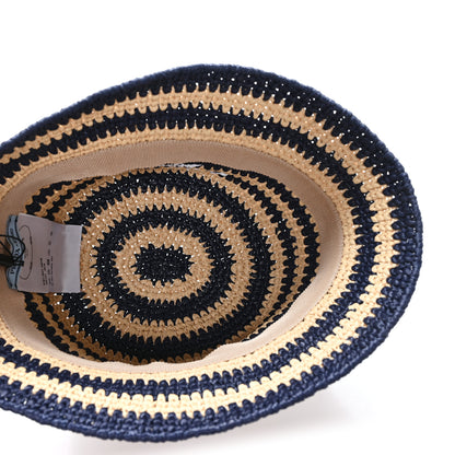 Prada Raffia Striped Logo Embroidered Womens Bucket Hat M Naturale Baltico 7 of 8