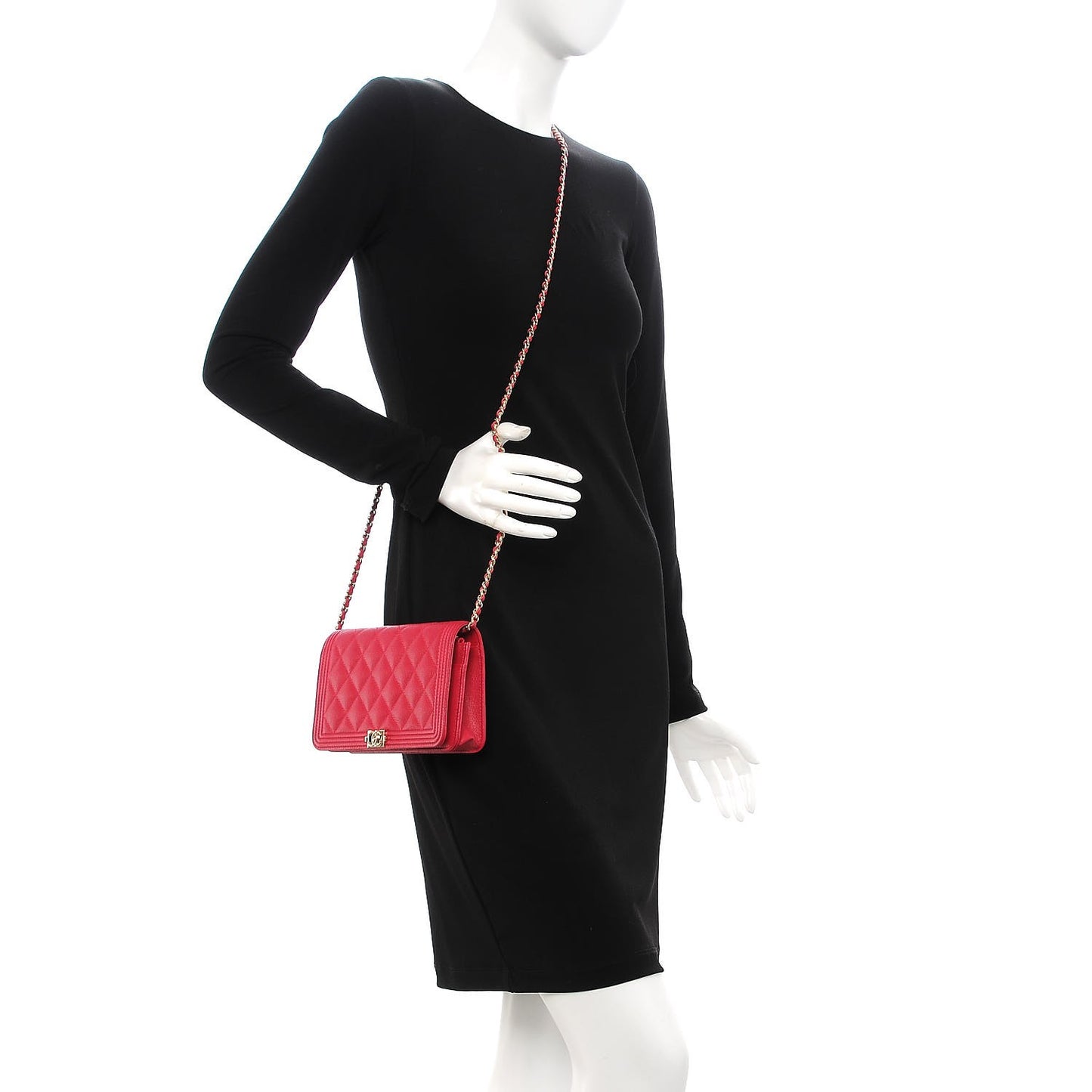 Caviar Quilted Boy Wallet On Chain WOC Fuchsia