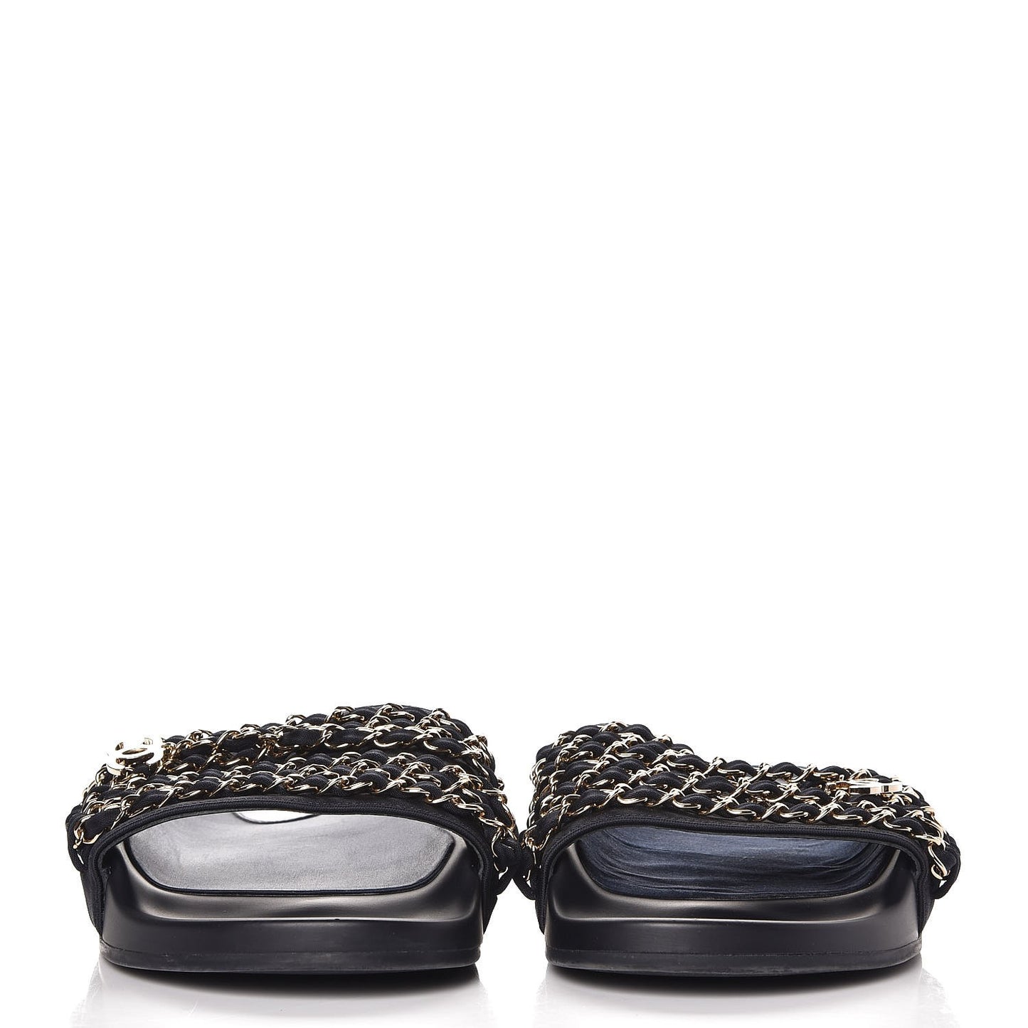Lambskin Canvas Chain Flat Sandals 39 Marine