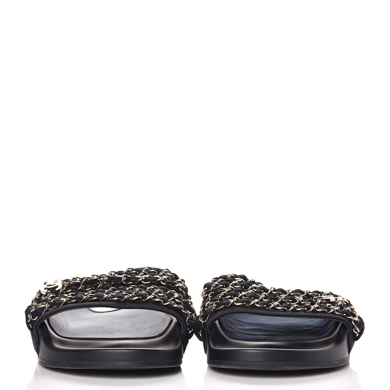 Chanel Lambskin Canvas Chain Flat Sandals 39 Marine 2 of 11