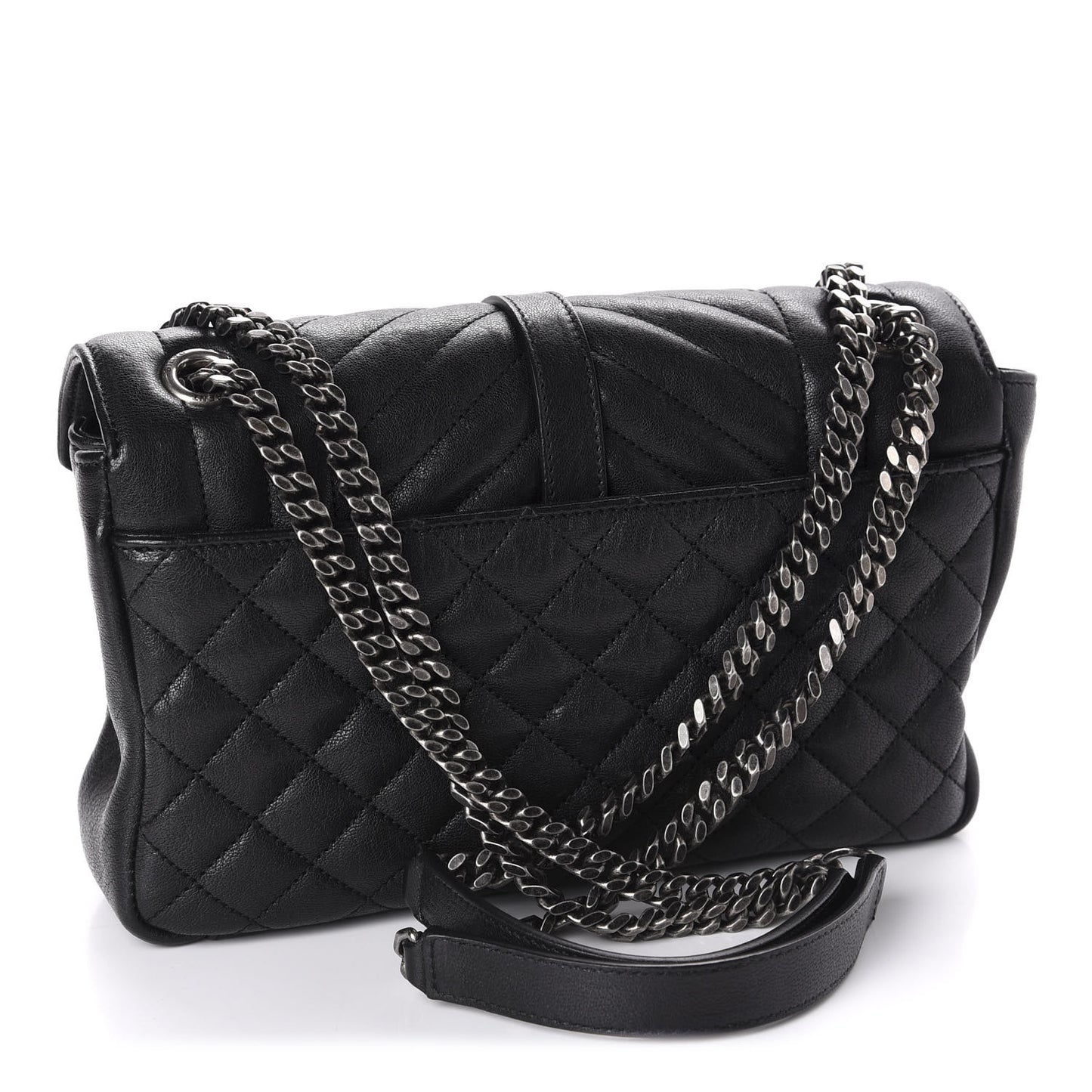 Sheepskin Tri-Quilt Monogram Medium College Bag Black