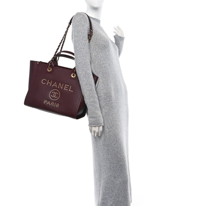 Chanel Caviar Small Studded Deauville Tote Burgundy 2 of 10
