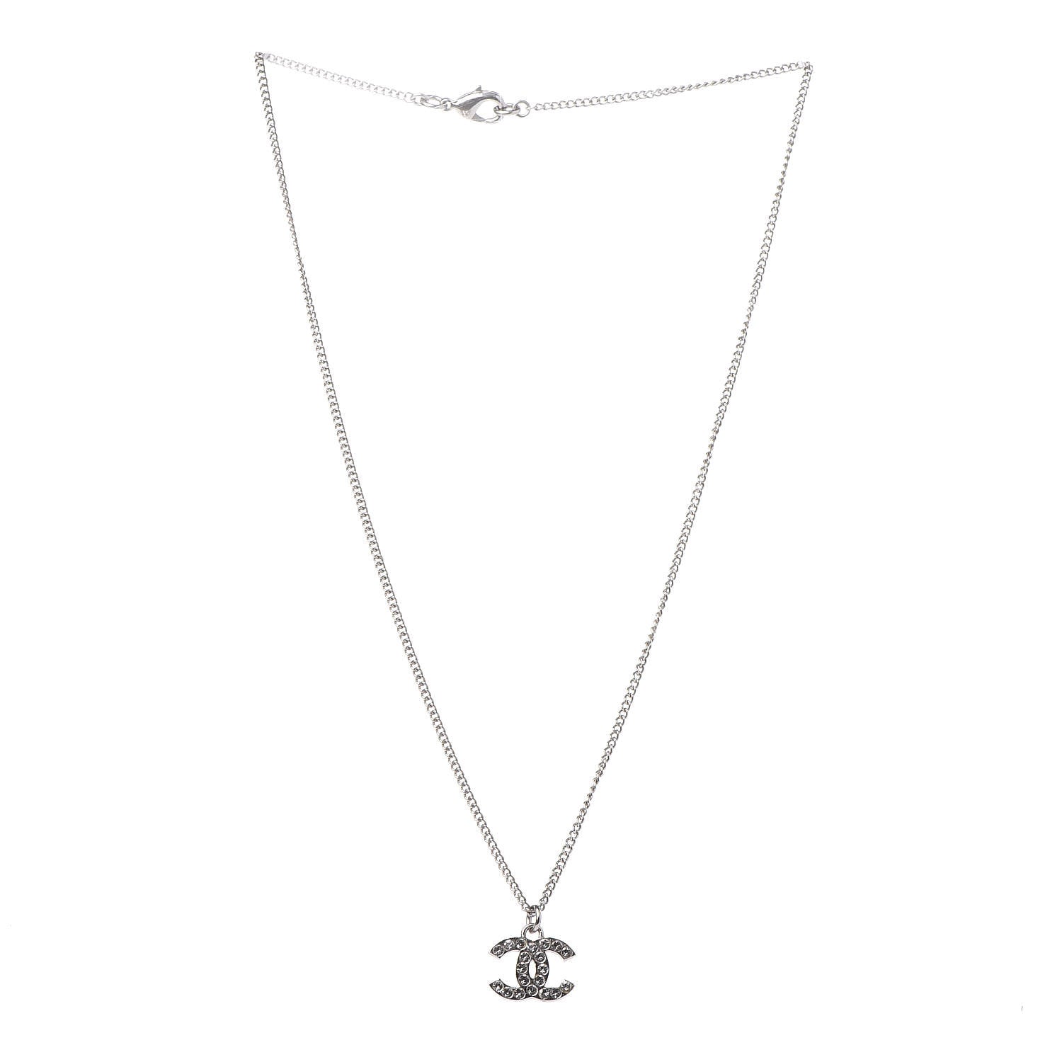 Chanel Crystal Timeless CC Necklace Silver 3 of 5
