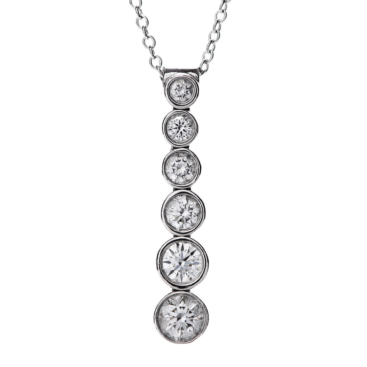 Platinum Diamond Jazz Graduated Drop Pendant Necklace