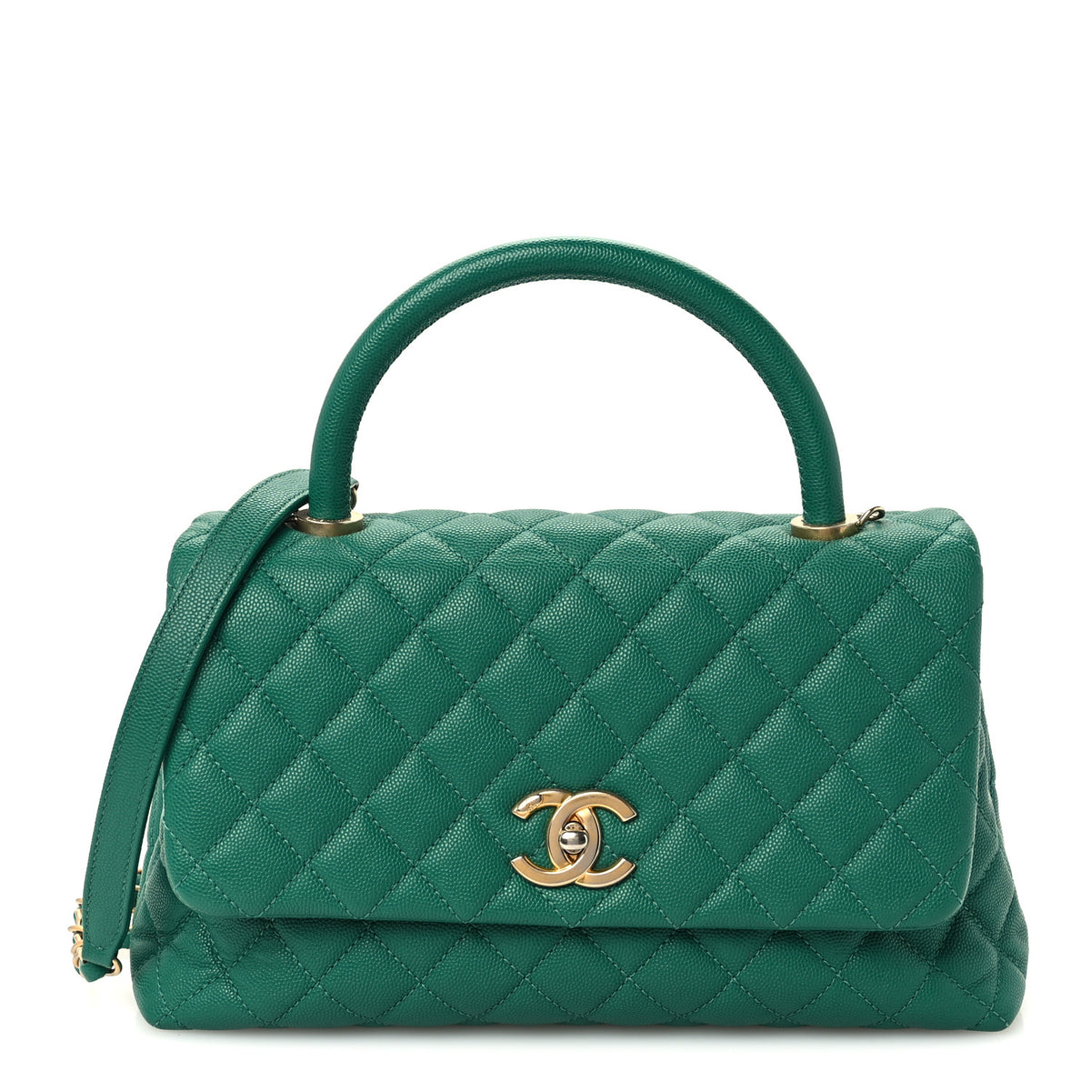 Caviar Quilted Small Coco Handle Flap Green