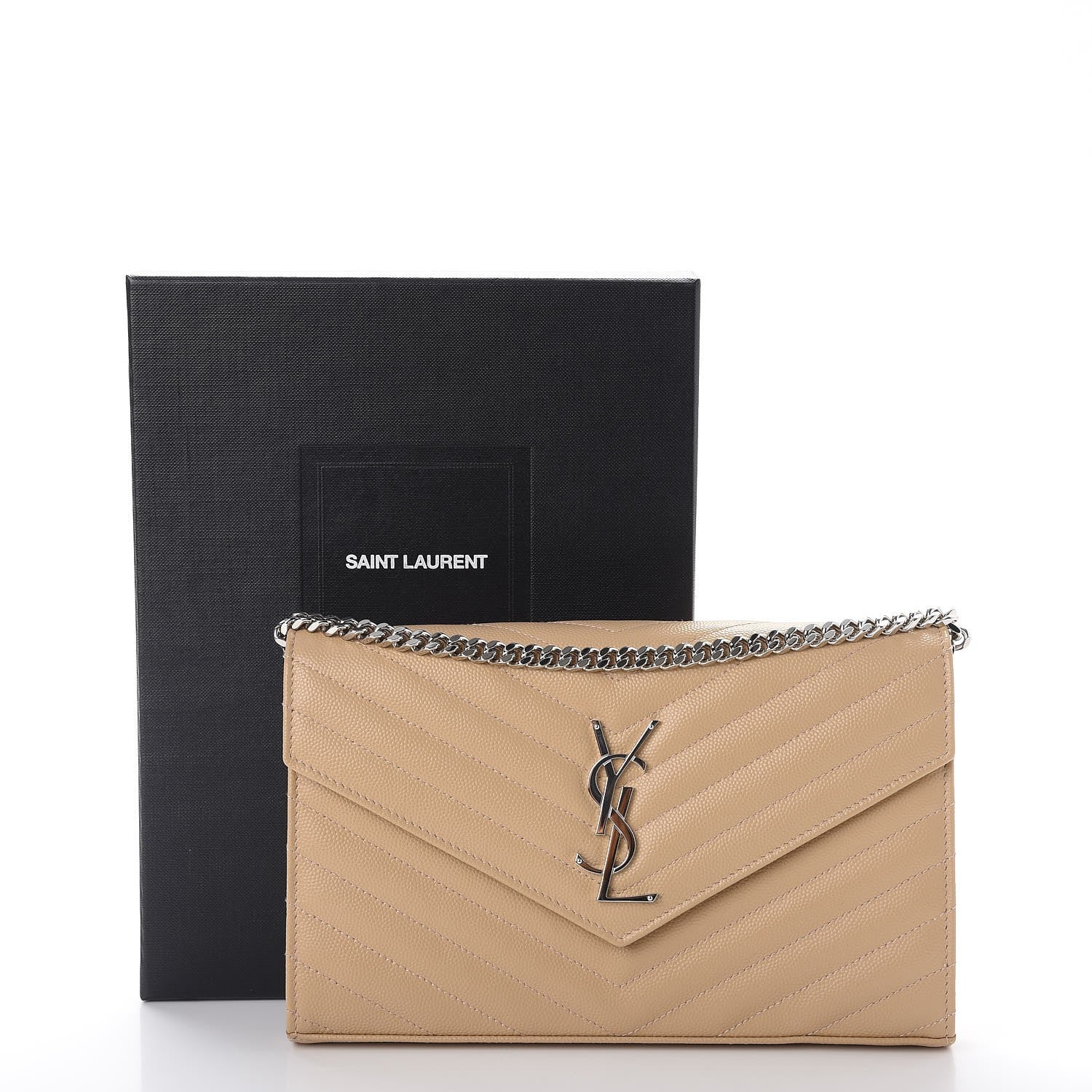 Saint Laurent Grain De Poudre Matelasse Chevron Monogram Chain Wallet Nude Powder 8 of 8
