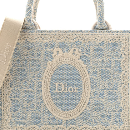 Christian Dior Washed Embroidery Oblique Lace Dior Medallion Mini Book Tote With Strap Celeste Blue Ecru 8 of 13