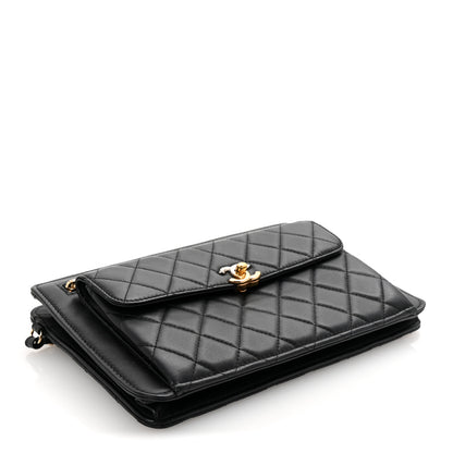 Chanel Lambskin Quilted Wristlet Clutch Black 4 of 7