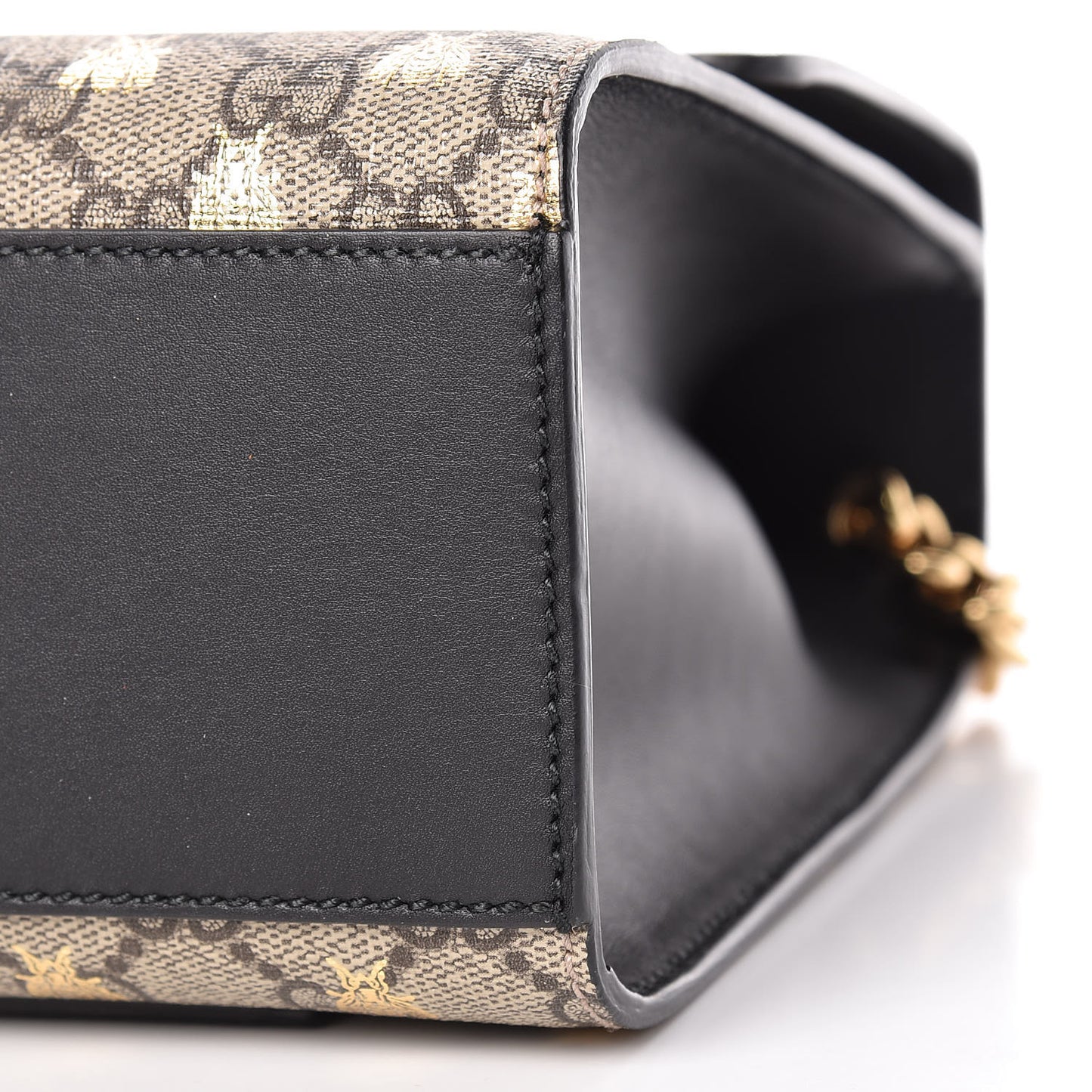 GG Supreme Monogram Bees Medium Padlock Shoulder Bag Beige Oro Black