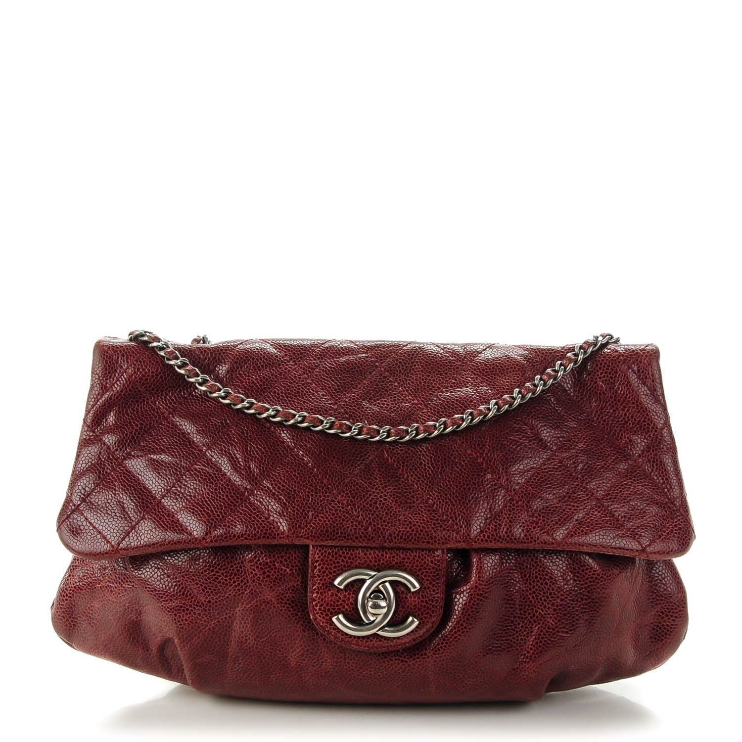 Chanel Crumpled Calfskin Quilted Medium Elastic Flap Bordeaux 1 of 7