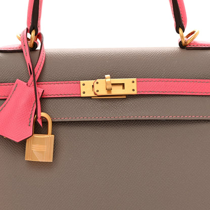 Hermes Epsom Bi-Color Horseshoe Kelly Sellier 25 Etoupe Rose Azalee 8 of 15
